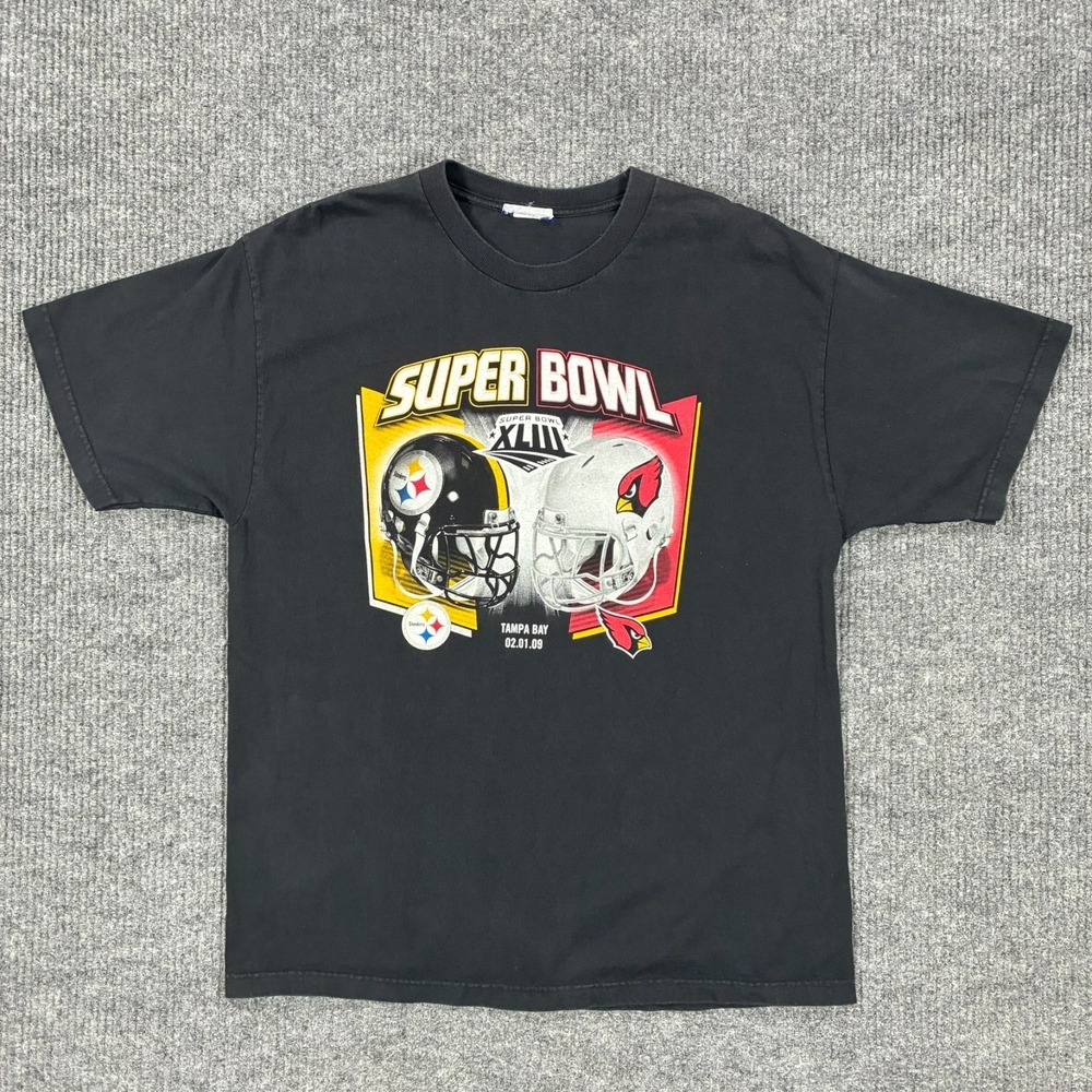 2009 Super Bowl XLIII T Shirt Mens Steelers Cardinals Tampa Bay NFL Black XL